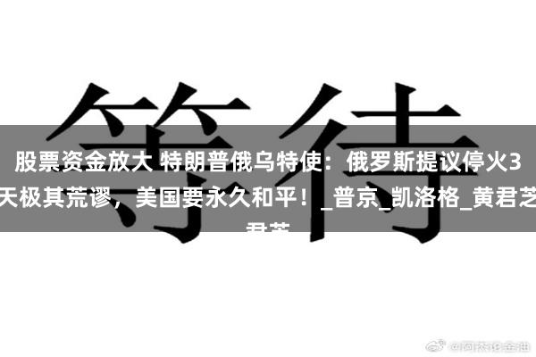 股票资金放大 特朗普俄乌特使：俄罗斯提议停火3天极其荒谬，美国要永久和平！_普京_凯洛格_黄君芝